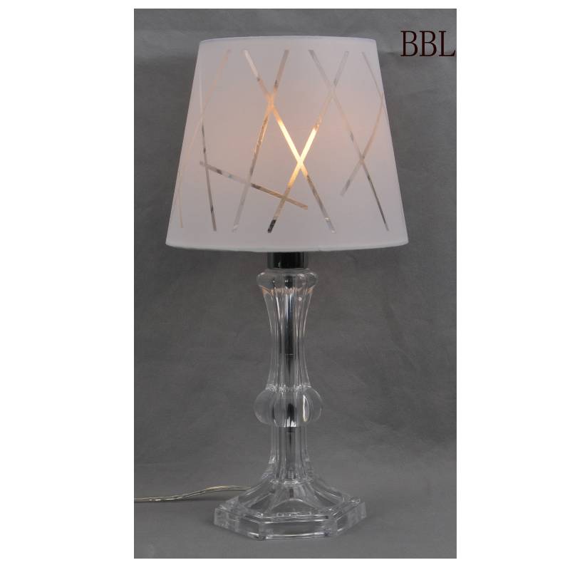 Lampă de masă cu nuanță de țesătură și corp transparent al lămpii acrilice