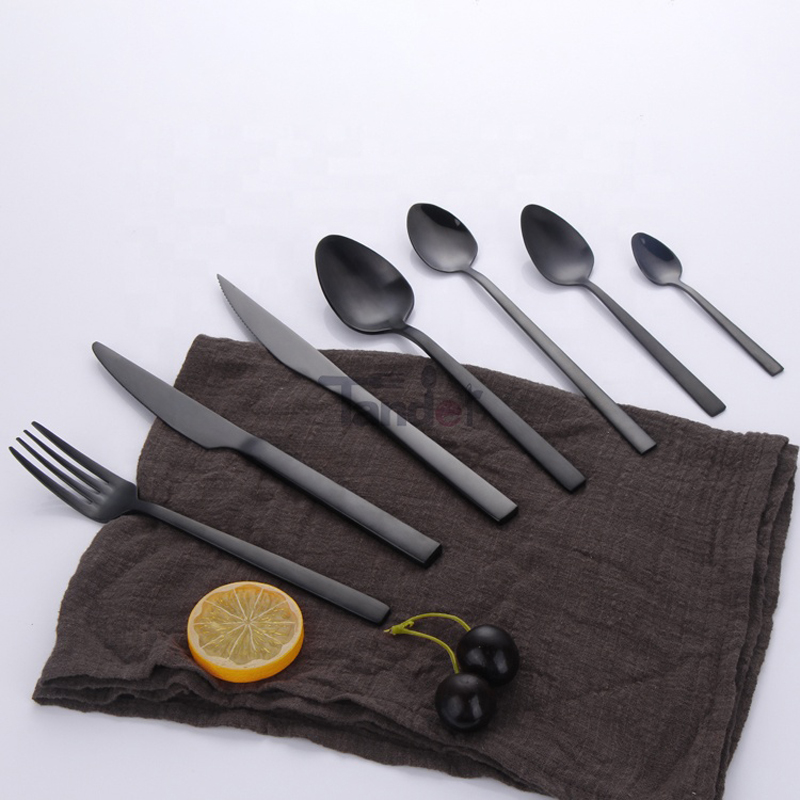 NERY oțel black flatware set dinnerware metal placate pvd mat titan tacâmuri negre fantezie cina mat tacâmuri negre