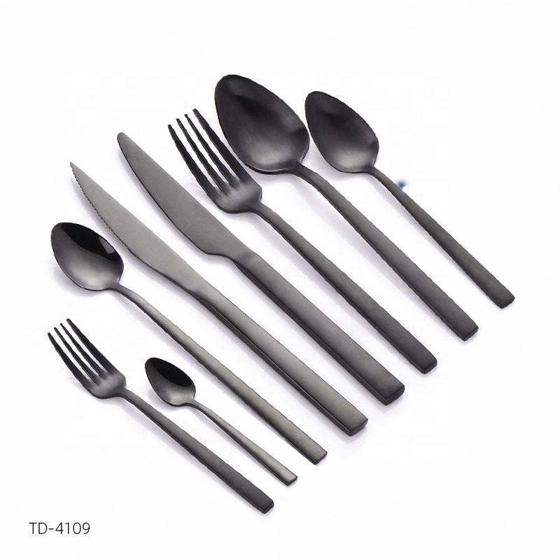 NERY oțel black flatware set dinnerware metal placate pvd mat titan tacâmuri negre fantezie cina mat tacâmuri negre