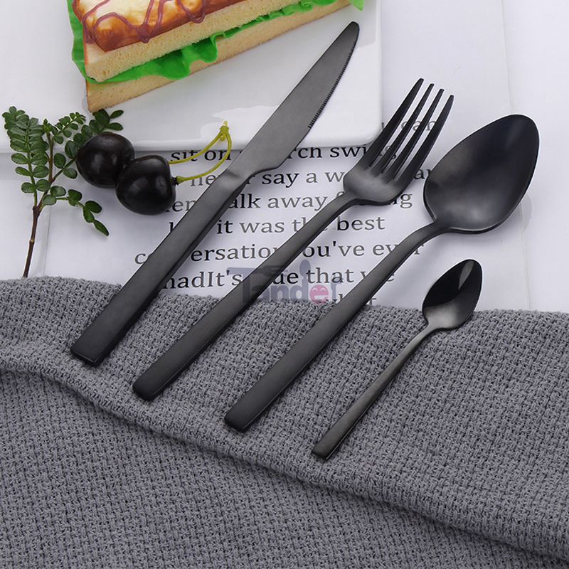 NERY oțel black flatware set dinnerware metal placate pvd mat titan tacâmuri negre fantezie cina mat tacâmuri negre