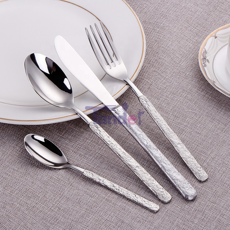 Oțel inoxidabil vase elegante Textura grosieră mâner Set unic tacâmuri Set
