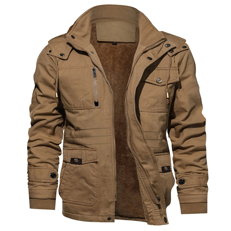 Winter Custom Fleece Lined Jacket Windbreaker Jacket With Fur Collar for Mens Clotheing Hat