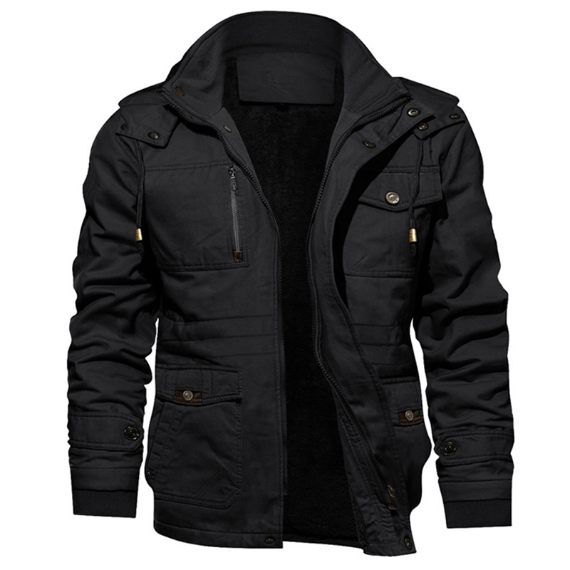 Winter Custom Fleece Lined Jacket Windbreaker Jacket With Fur Collar for Mens Clotheing Hat