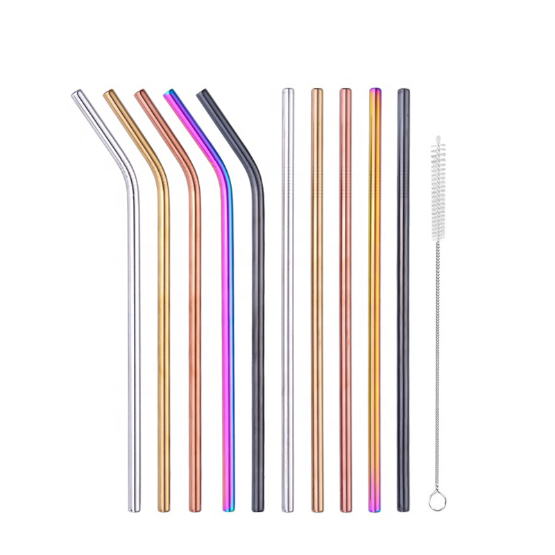 en-gros eco friendly inox reusable din oțel inox potabil paie metalice set cu perie