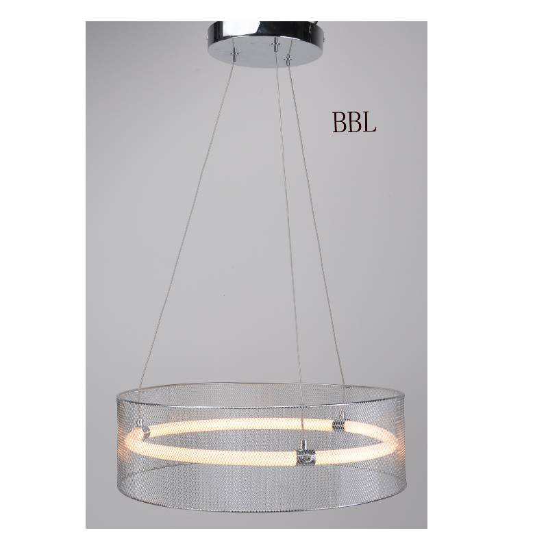 Lampă LED cu pandantiv cu umbră din plasă metalică și tub acrilic fără umbră