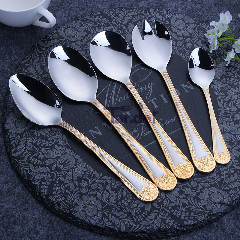 Roial din oțel inoxidabil, tacâmuri din oțel inoxidabil 72pcs, tacâmuri placate din aur, set de tacâmuri din lemn