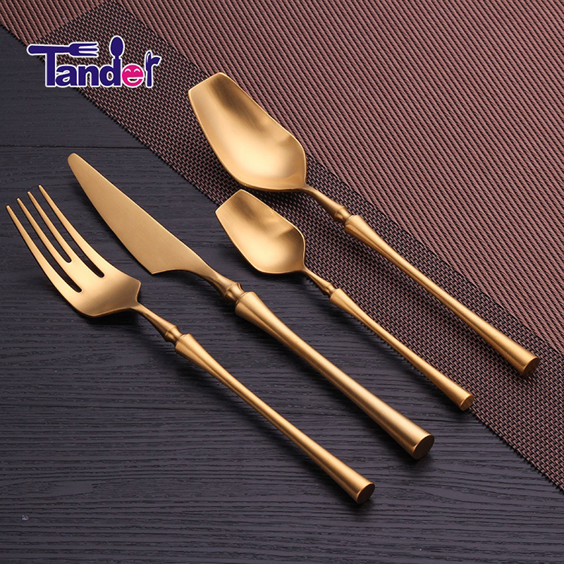 Slim talie stil pvd strat de acoperire planșe din oțel inoxidabil set de tacâmuri din aur