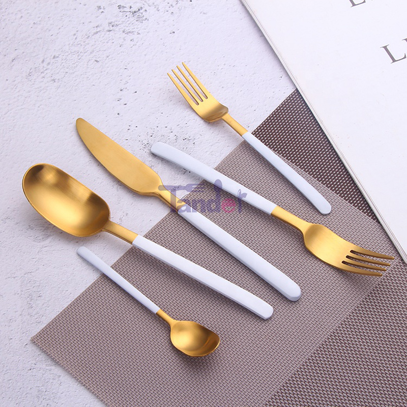 White and Gold Flatware PVD Coating Stainless Steel White Cutlery Set