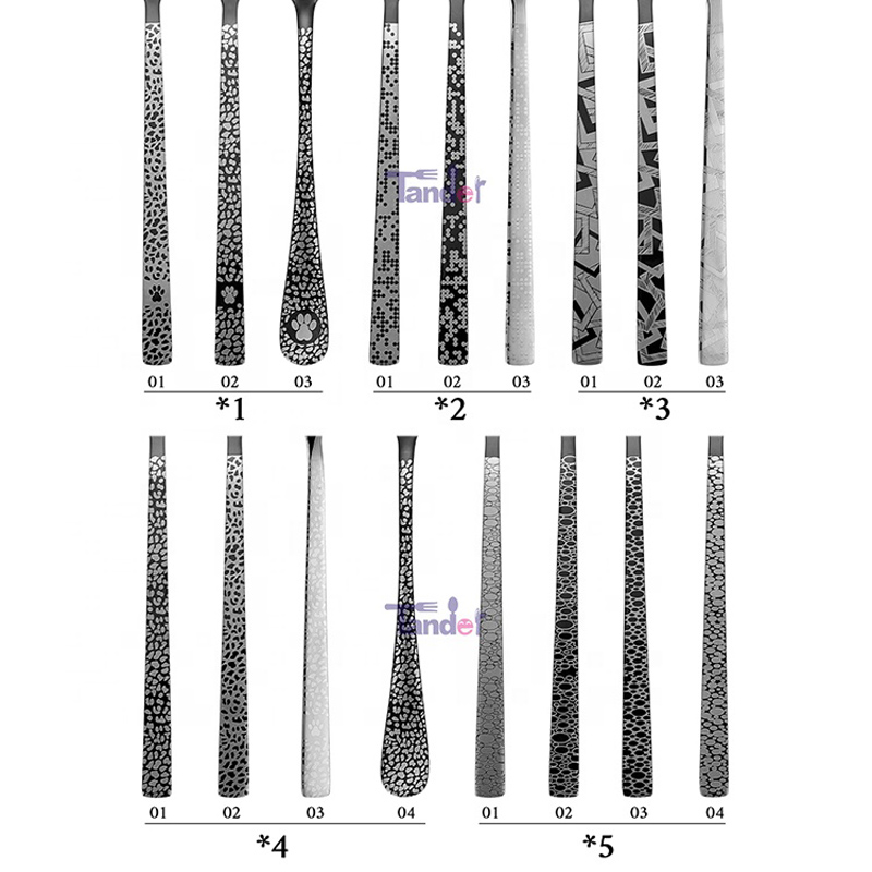 Tacâmuri cu laser personalizate Black Gold Metal Flatware Royal Restaurant Nuntă auriu Set tacâmuri din oțel inoxidabil