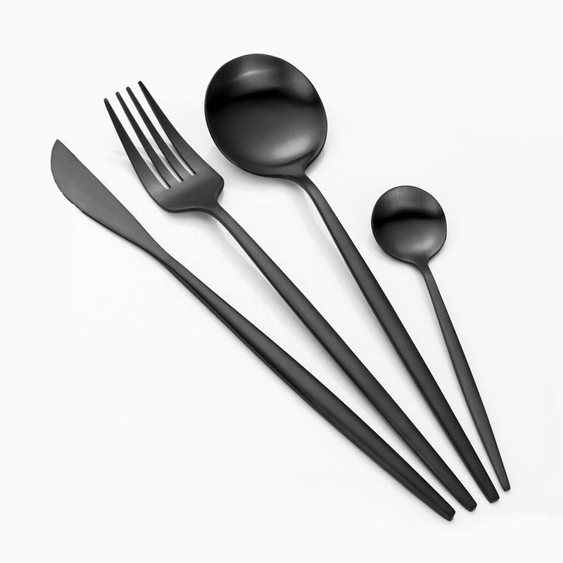 tacâmuri moderne reutilizabile tacâmuri de culoare restaurant din titan negru, set de tacâmuri metalice din oțel inoxidabil mat