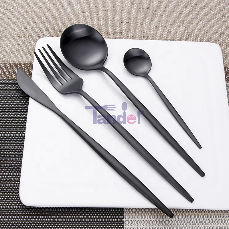 tacâmuri moderne reutilizabile tacâmuri de culoare restaurant din titan negru, set de tacâmuri metalice din oțel inoxidabil mat