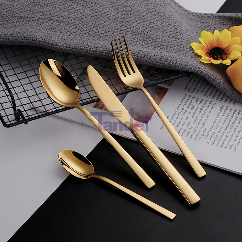 Set de furculiță cuțit Cuțit de sticlă de aur Brilliant Hotel personalizat din oțel inoxidabil 24pcs Set tacâmuri cu carcasă