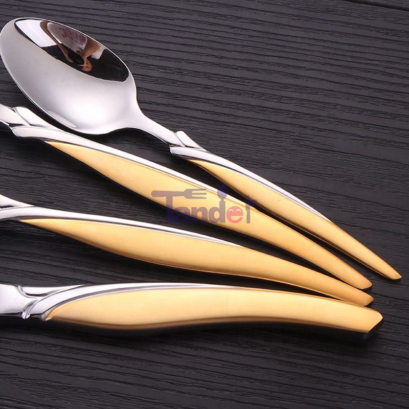 72/84/86 Gottinghen Stainless Steel Flatware Gold 86 Pcs Cutlery set cu cutie de lemn