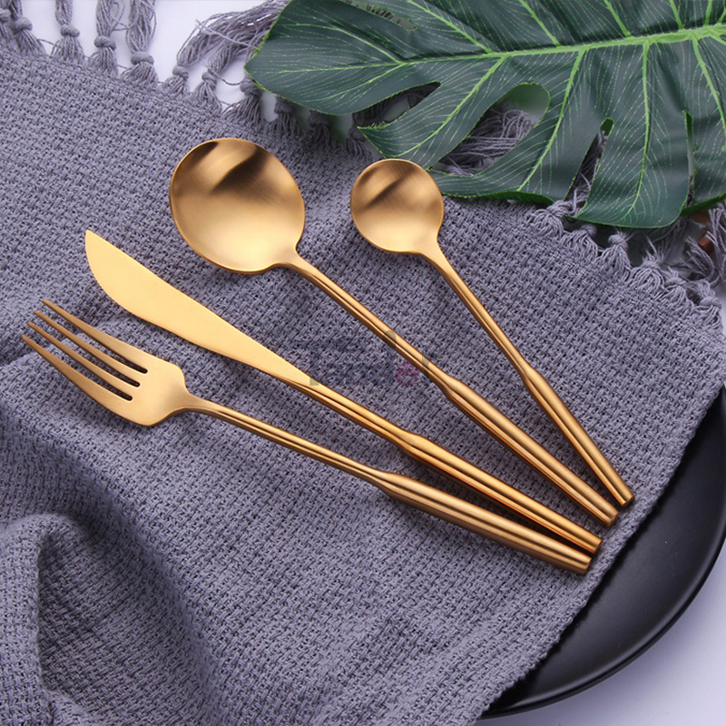 Titan Gold Plating Brass Flatware Matt Finish Metal Fork Spoon Knife Matte Gold Cutler