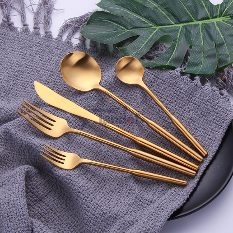 Titan Gold Plating Brass Flatware Matt Finish Metal Fork Spoon Knife Matte Gold Cutler