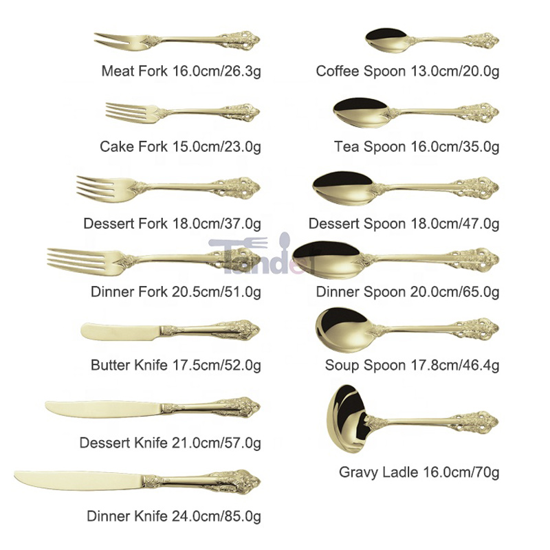 Set complet 304 Oglinzi poloneze sampanie din oțel inoxidabil Set de tacâmuri din aur pentru o nuntă