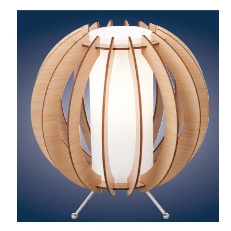 Lampa de masă din lemn natural cu nuanță de sticlă