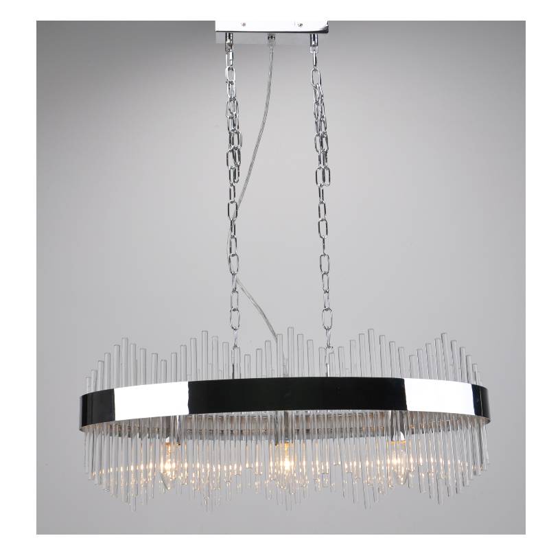 Lampă cu pandantiv modern, cu cadru de lampă ovală și tije de sticlă