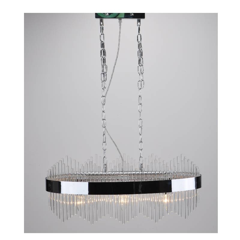 Lampă cu pandantiv modern, cu cadru de lampă ovală și tije de sticlă