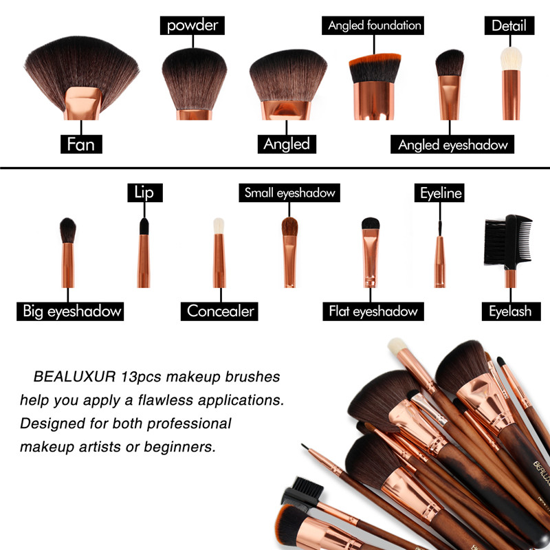 Makeup Brush Set, 13pcs Makeop Brushes Premium Synthetic Bristles Powder Foundation Blush Contour Concealers Lip Eye shadow Brushes Kit 8230; (005 mânerul de lemn)