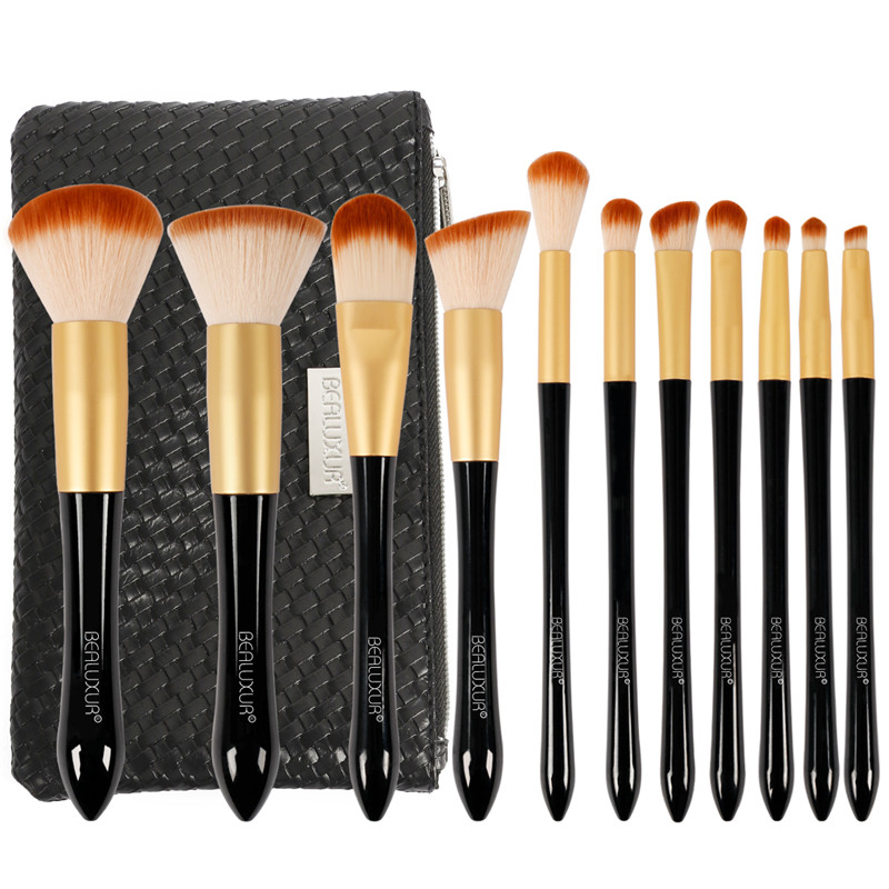 Set de perii de machiaj ， 11pcs perii de machiaj premium brâuri sintetice pudră fundație contururi de farduri Concealers perii de buze Kit de perii de umbră cu sac de călătorie ...