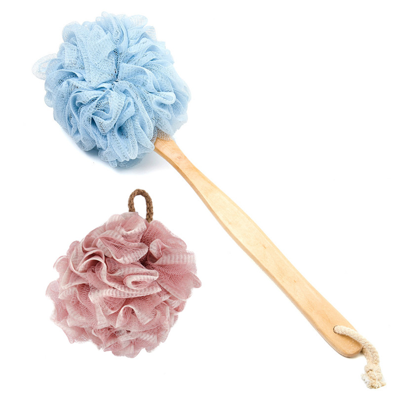 Loofah de duș, set de burete de baie include 1 spălător pentru spate cu mâner lung și 1 perie de duș pentru femei și bărbați Spălătorie pentru corp, față și spa