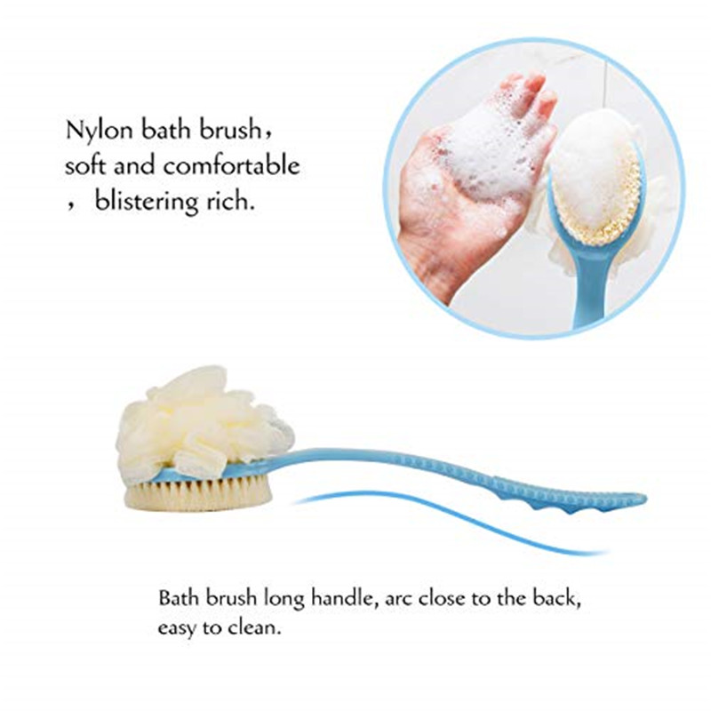2 perii pentru corp de baie 2 IN 1 cu loofah moale și perii, spălător spate cu perie de duș cu mâner lung curbat pentru umed sau uscat, pentru femei și bărbați, spălare corp, față și spa
