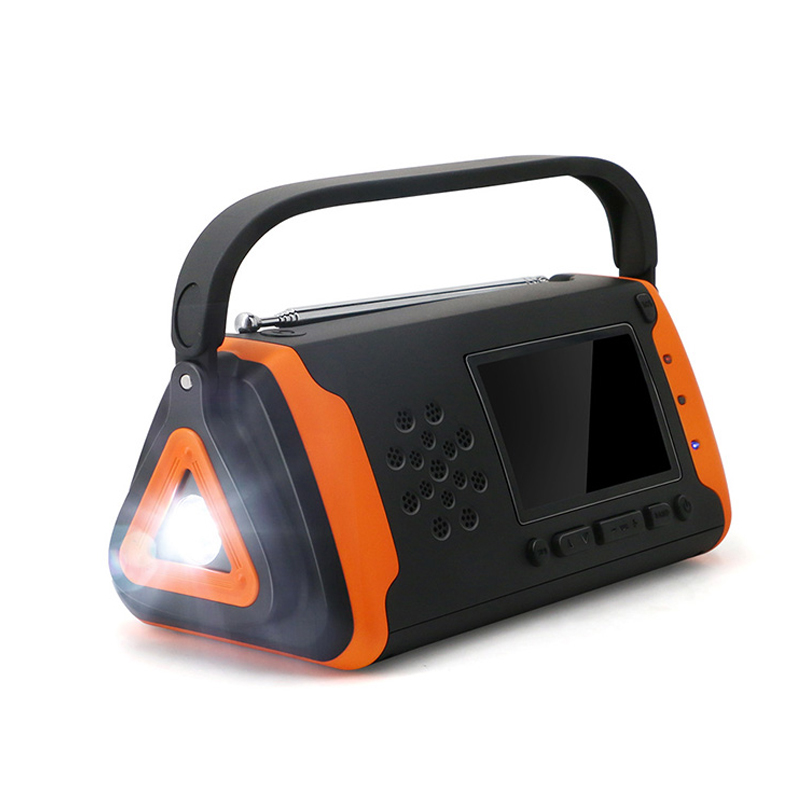 Radio digitală digitală de urgență LCD, manivelă solară cu radio AM / FM NOAA cu lanternă LED, player muzical AUX-in, bancă de putere de 4000mAh pentru încărcător de telefon mobil și alarmă SOS