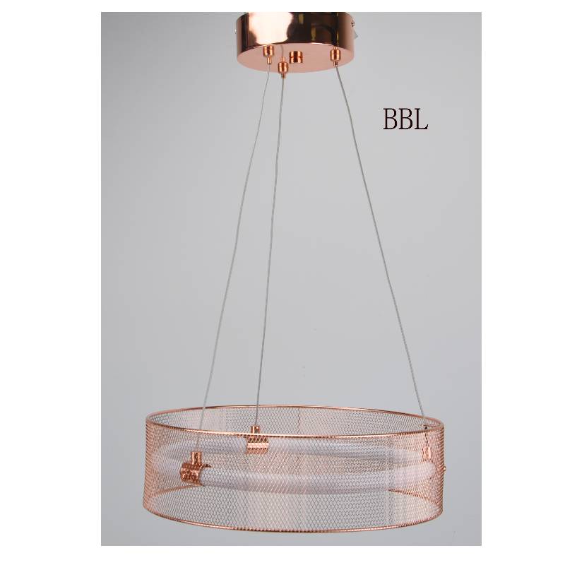 Lampă LED cu pandantiv cu nuanță de plasă metalică și tub acrilic