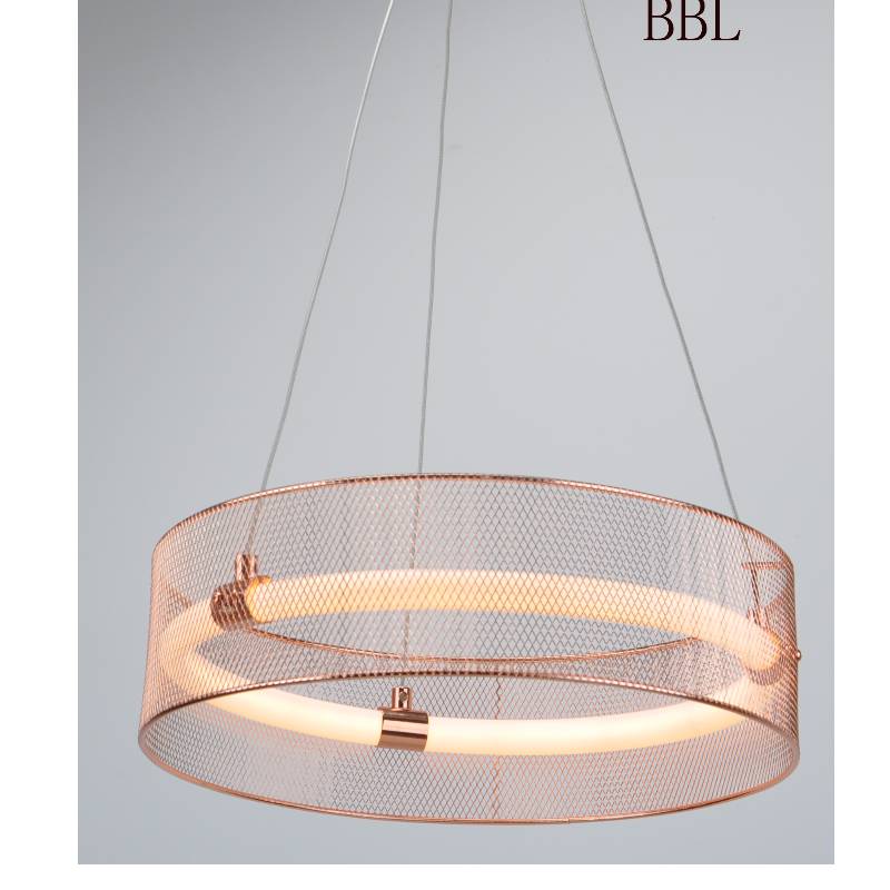 Lampă LED cu pandantiv cu nuanță de plasă metalică și tub acrilic
