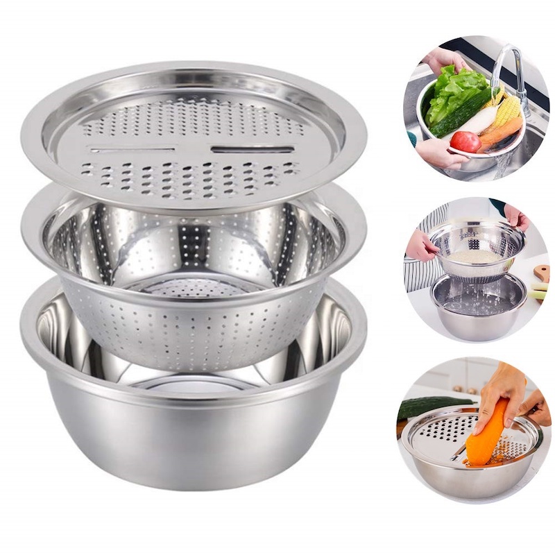 Set colector de colier pentru coș din oțel inoxidabil 4 Qt - Clasa alimentară Bazin de spălare: fructe, legume, etc.