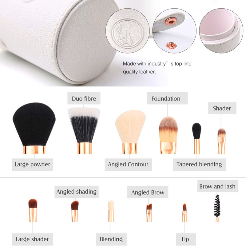 BELUXUR Travel Makeup Brush Setează 12pcs alb Make-up Perii Premium Fundație Sintetic Hair Professional Powder Contour Blush Cosmetic Eye Brush Seturi cu Holder pentru cadouri de Valentines