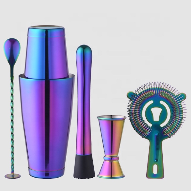 700ml bar din oțel inoxidabil set profesionist cocktail shaker set barman aur culoarea curcubeu