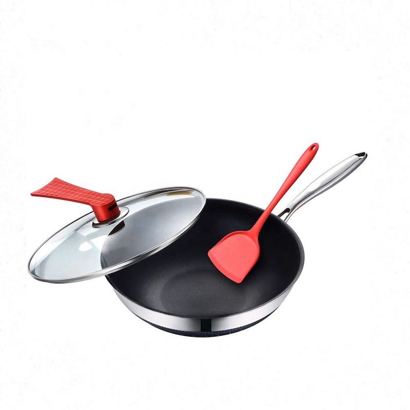 wok din oțel inoxidabil cu capac