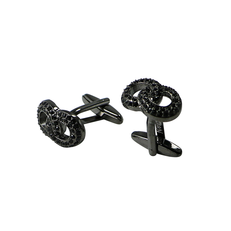 Dublu Side Black Crystal Gunmetal Knot Cuff Links