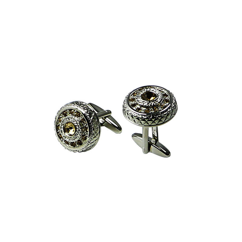 Vintage Round Cuff Links cu Champagne Crystal