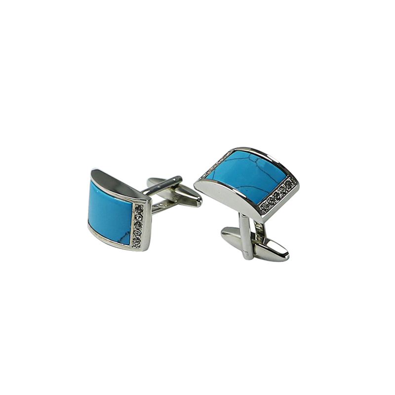 Turquoise &Crystal Domed Rectangle Custom Cuff Links