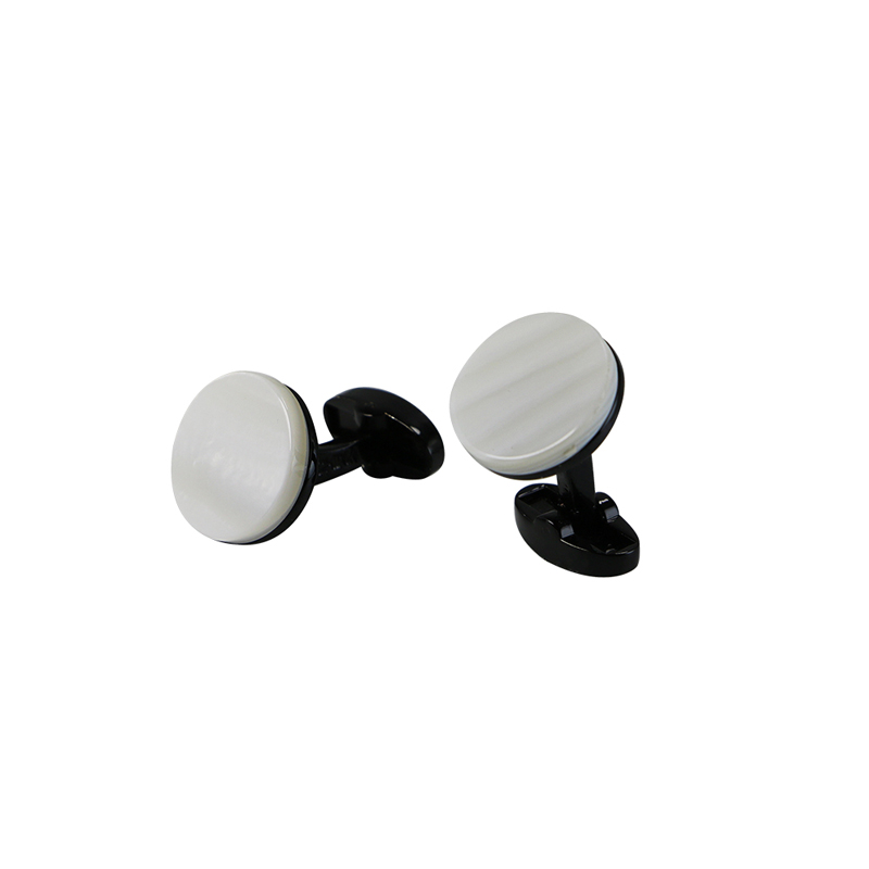 Mama Pearl Gunmetal placate Round Cuff Links
