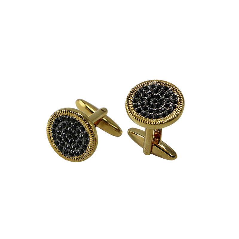 18k Linii aurii Border Crystal Round Cuff Links