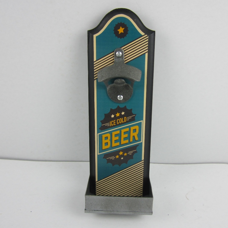 Zid Mounted Wood Plaque Beer Bottle Opener cu Cap Catcher