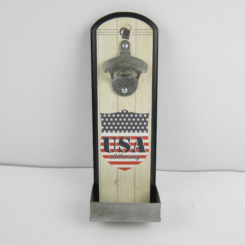 Zid Mounted Wood Plaque Beer Bottle Opener cu Cap Catcher