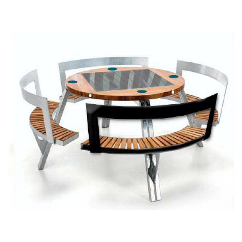 Încărcător de telefon USB Mobilier de stradă exterior Mobilier solar cu detalii inteligente Scaunele de masă de grădină