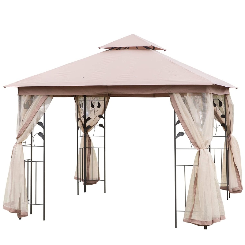 Cort din exterior din tabla din oțel Gazebo cu cortină din plasă