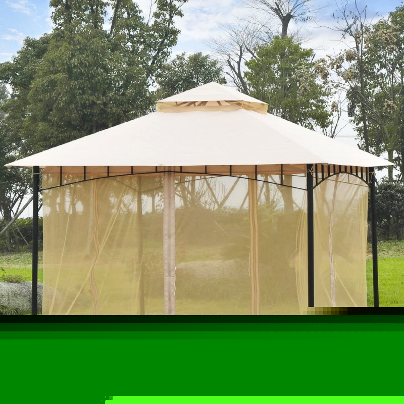 Capac din oțel exterior Gazebo din 10xx10 cu plasă de protecție pentru plasă, construcție inteligentă a acoperișului cu două niveluri, stil modern