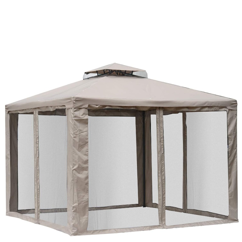 10 8217; x 10 1817; Patio Gazebo Pavilion Canopie Tent, 2-Tier Soft Top cu Netting Mesh Sidewalls, Taupe