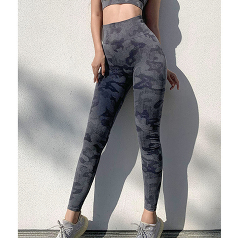 Pantaloni de fitness cu talie înaltă pentru femei, cu pantaloni de yoga cu alergare rapidă, camo, care îmbrățișează corpul
