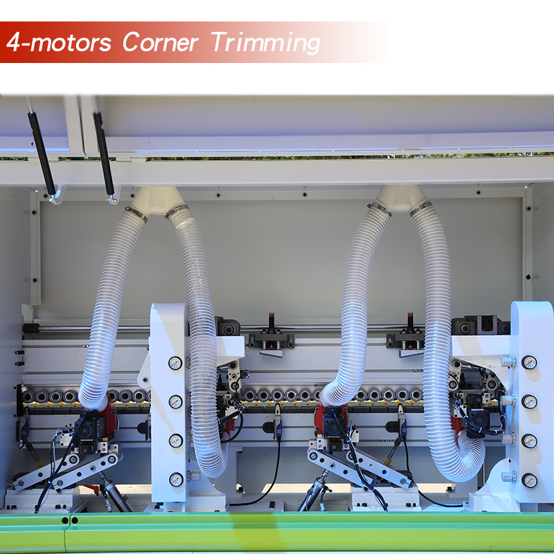 Opțională configurare a mașinii cu bandă de margine: 4-Motors Corner Trimming/Dual Rail Quick End Trimming