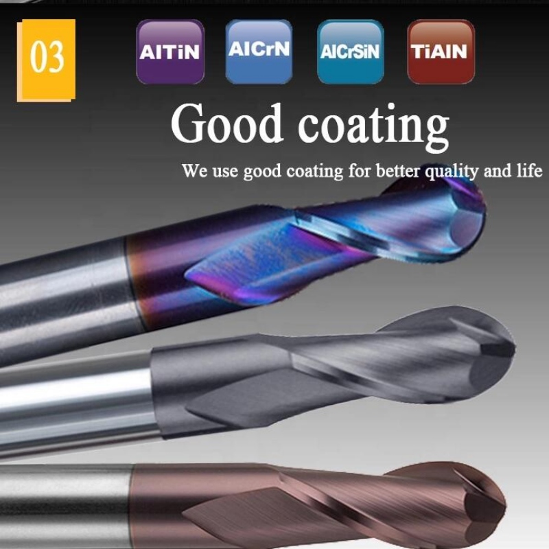 Seria integrată de moară finală: carbură de oțel de tungsten 200mm 200 mm 6 hrc55 round r3 4 flaut hrc 45 balon cu balon cu bile de aluminiu, fabrică de terminație