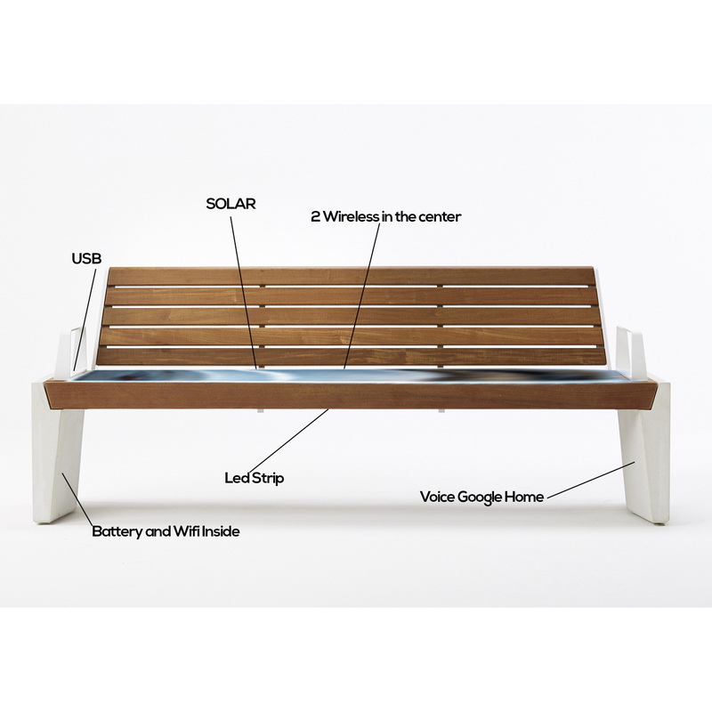 New Design Wood Color High Quality Solar Smart Bench