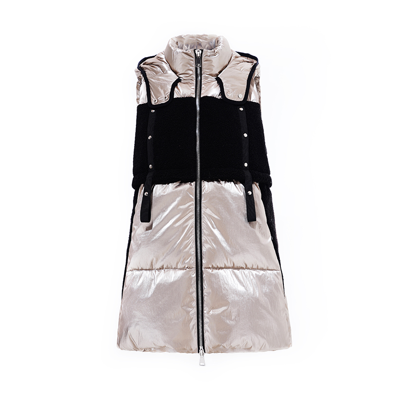 Ladies'matallic tesatura si sherpa contrast capiting vest ă